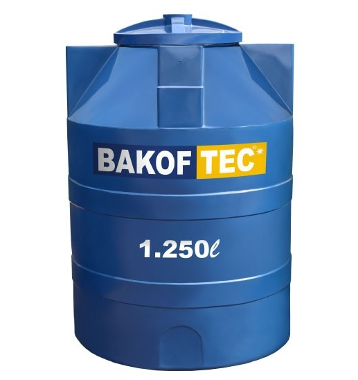 Um recipiente azul com a palavra Bakoftec