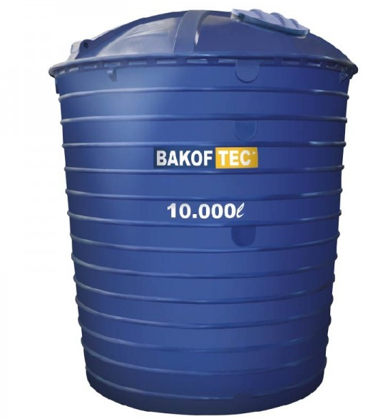 Um reservatório de polietileno azul da Bakof