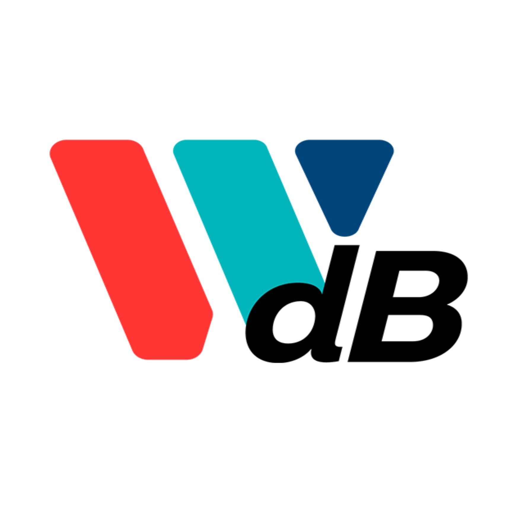 Um logotipo vermelho, azul e preto para db em um fundo branco.