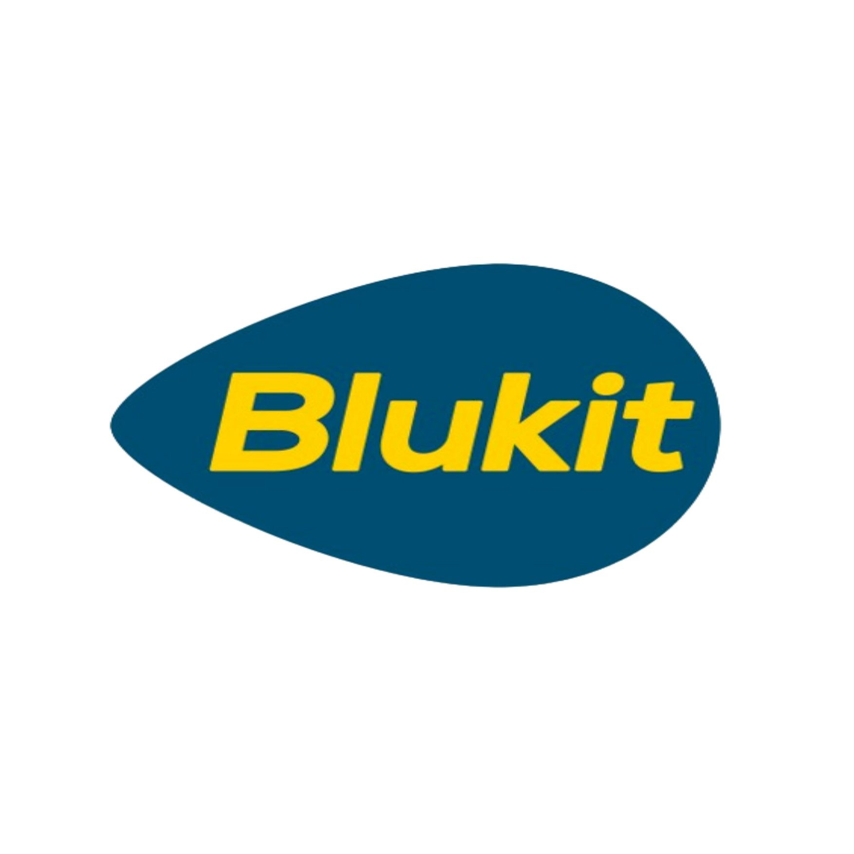Um logotipo blukit azul e amarelo em um fundo branco