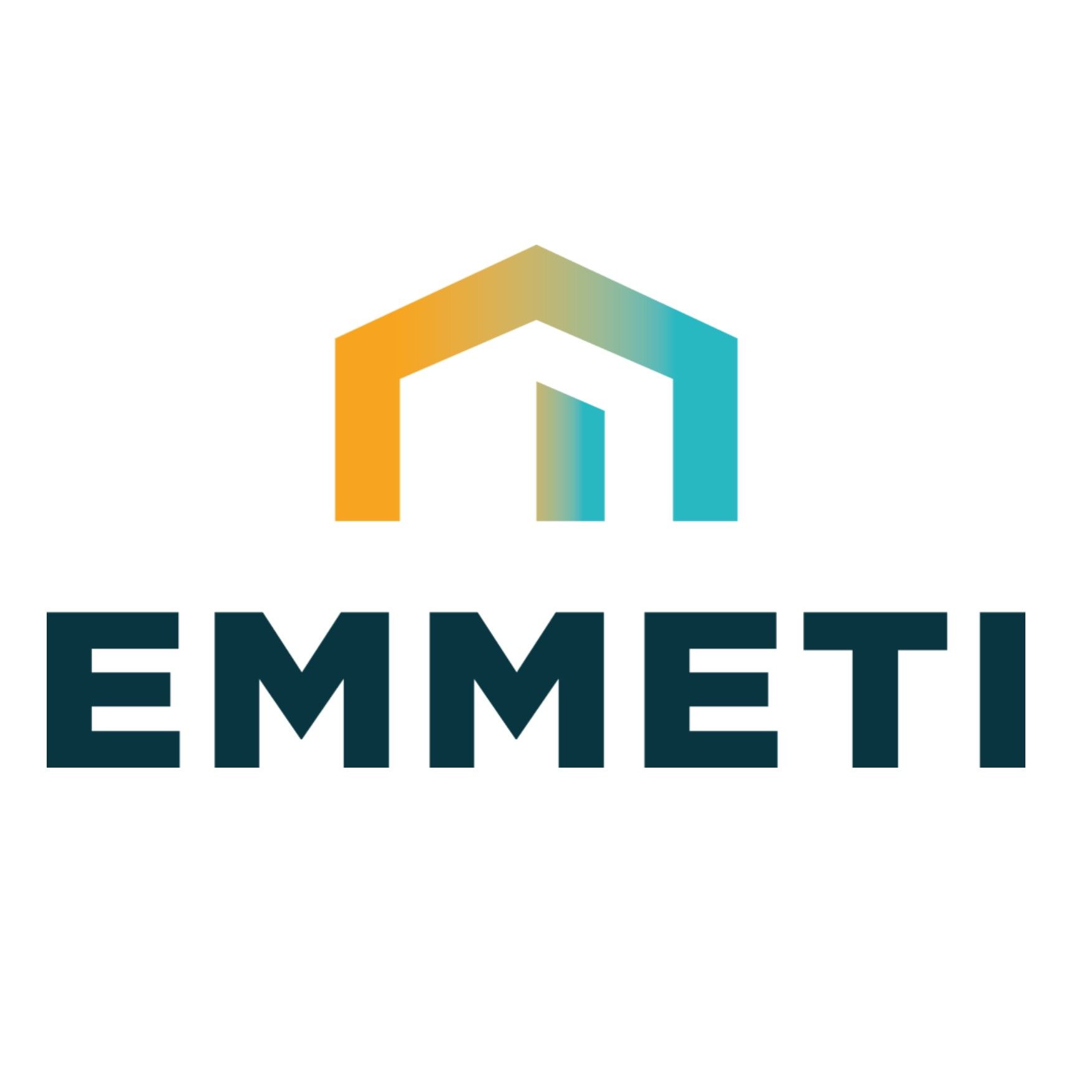 O logotipo de uma empresa chamada emmeti com uma casa.