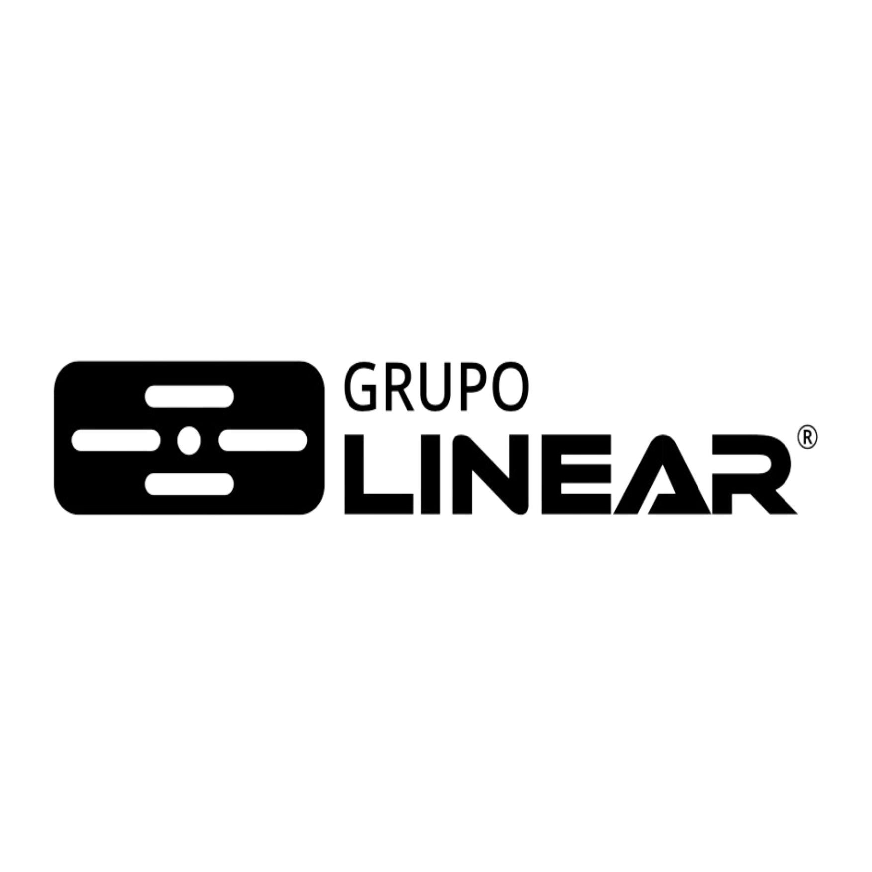 Um logotipo preto e branco para grupo linear em um fundo branco.