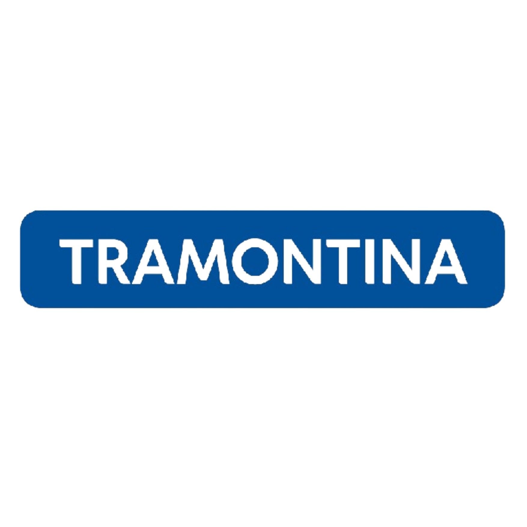 O logotipo da tramontina é azul e branco sobre fundo branco.