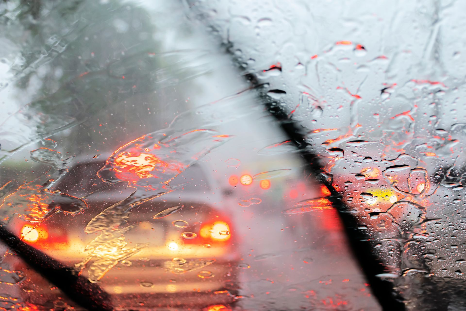 Heavy rain on windshield.