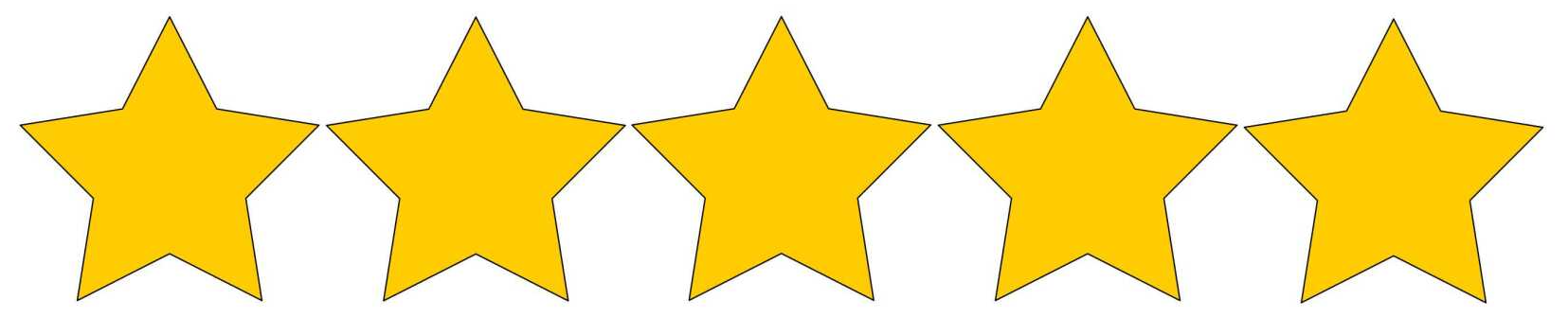 Cinco estrellas amarillas están alineadas en fila sobre un fondo blanco.