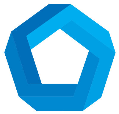 A blue circle with a pentagon inside of it