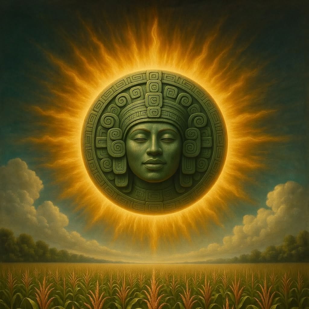 Jesus in purpurnem Gewand, die Arme ausgestreckt, mit einem leuchtenden Herzen und himmlischem Hintergrund.