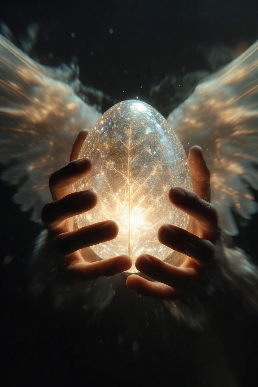 Eine Person hält einen kleinen weißen Drachen in den Händen