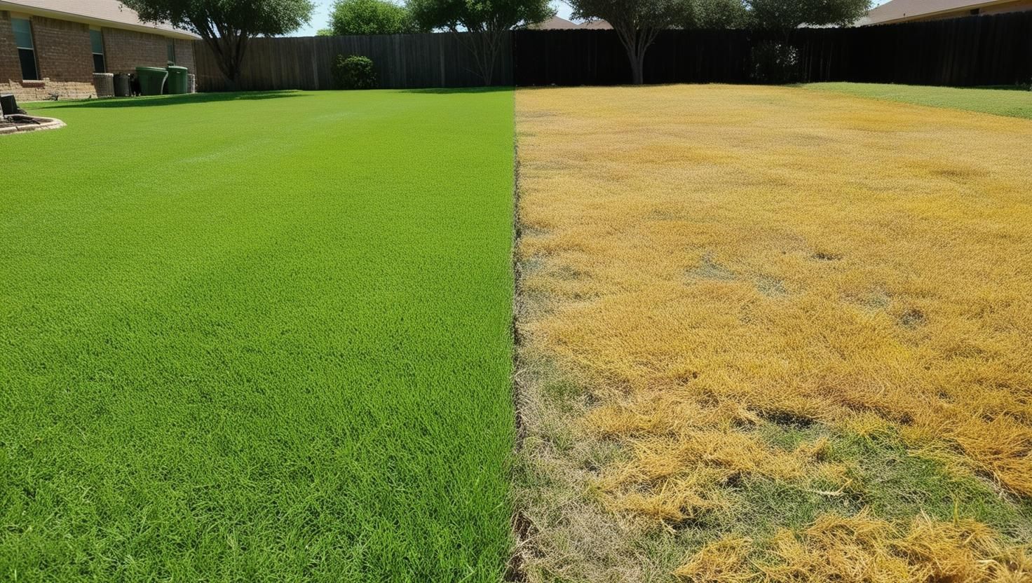 A picture of a lawn before and after being mowed.