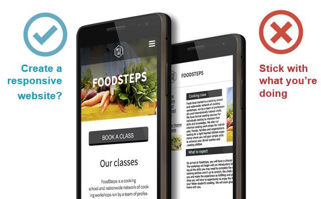 two cell phones are displaying a website for foodsteps