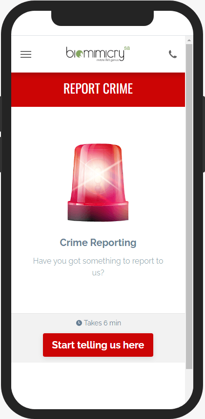 A mobile phone mock up showing a red siren on the Botshabelo app prototype