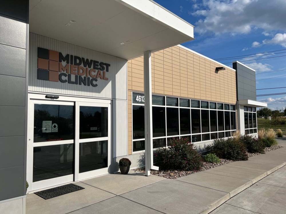 The front of a midwest medical clinic with a lot of windows.