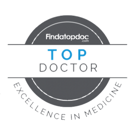 A logo for findatopdoc.com that says top doctor excellence in medicine