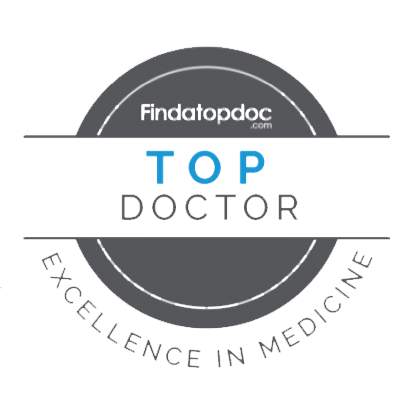 A logo for findatopdoc.com that says top doctor excellence in medicine