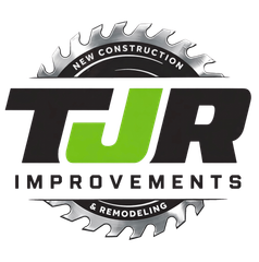 Logo for TJR Improvements & Remodeling, featuring bold black and green lettering inside a circular saw blade graphic.