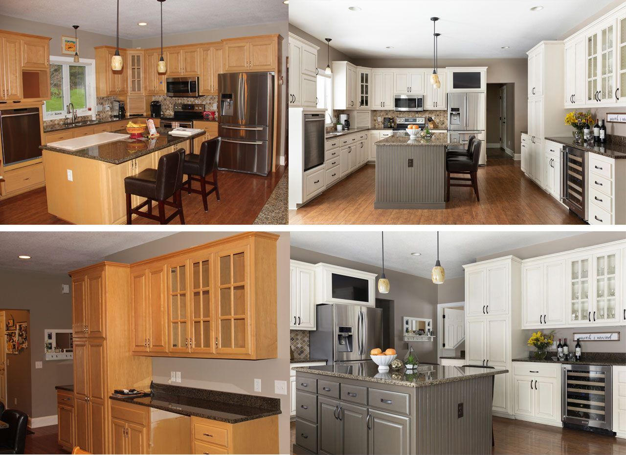 Two pictures of a kitchen before and after being remodeled.