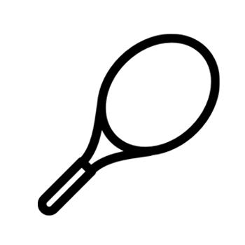 Black line drawing of a tennis racket.