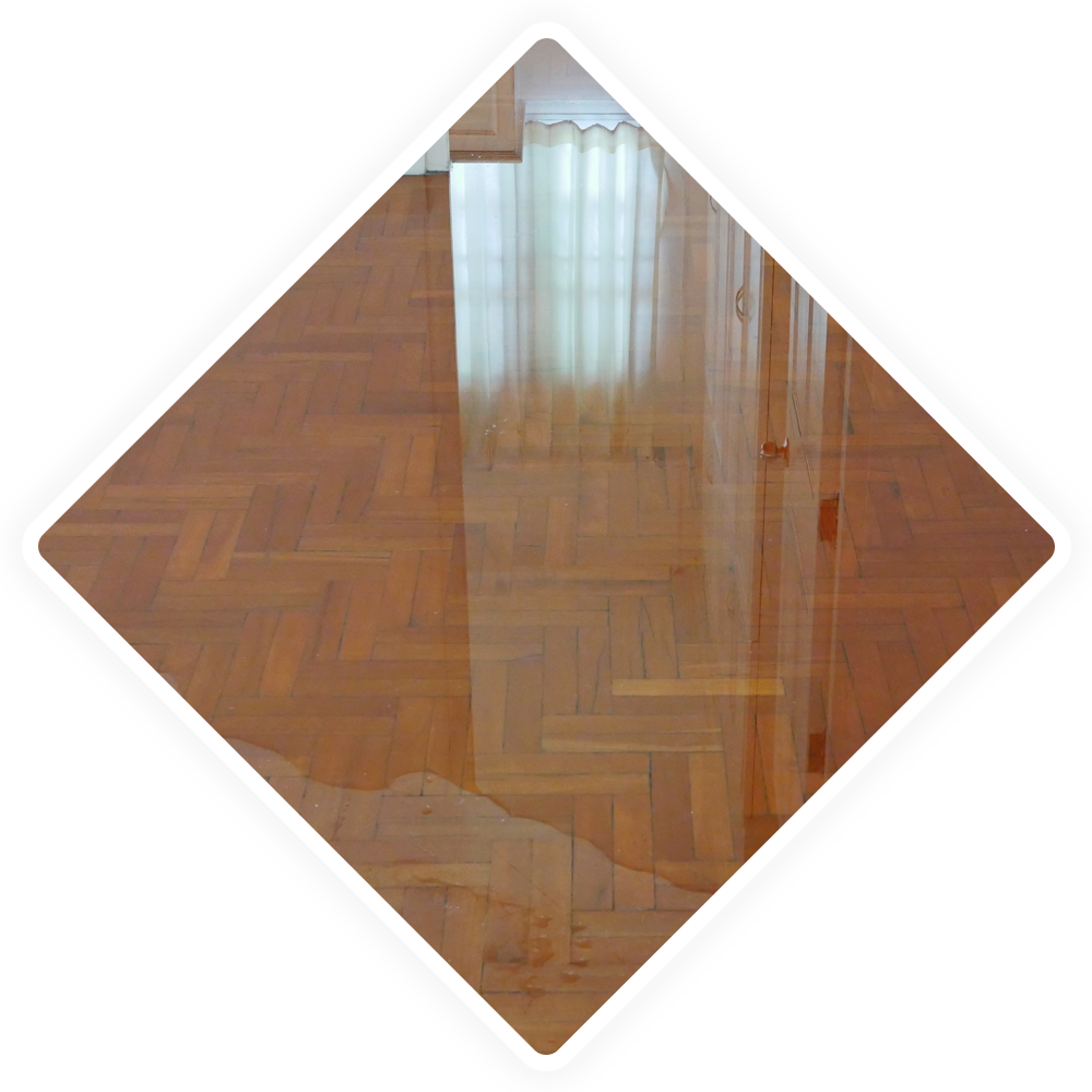 A wooden floor with flood