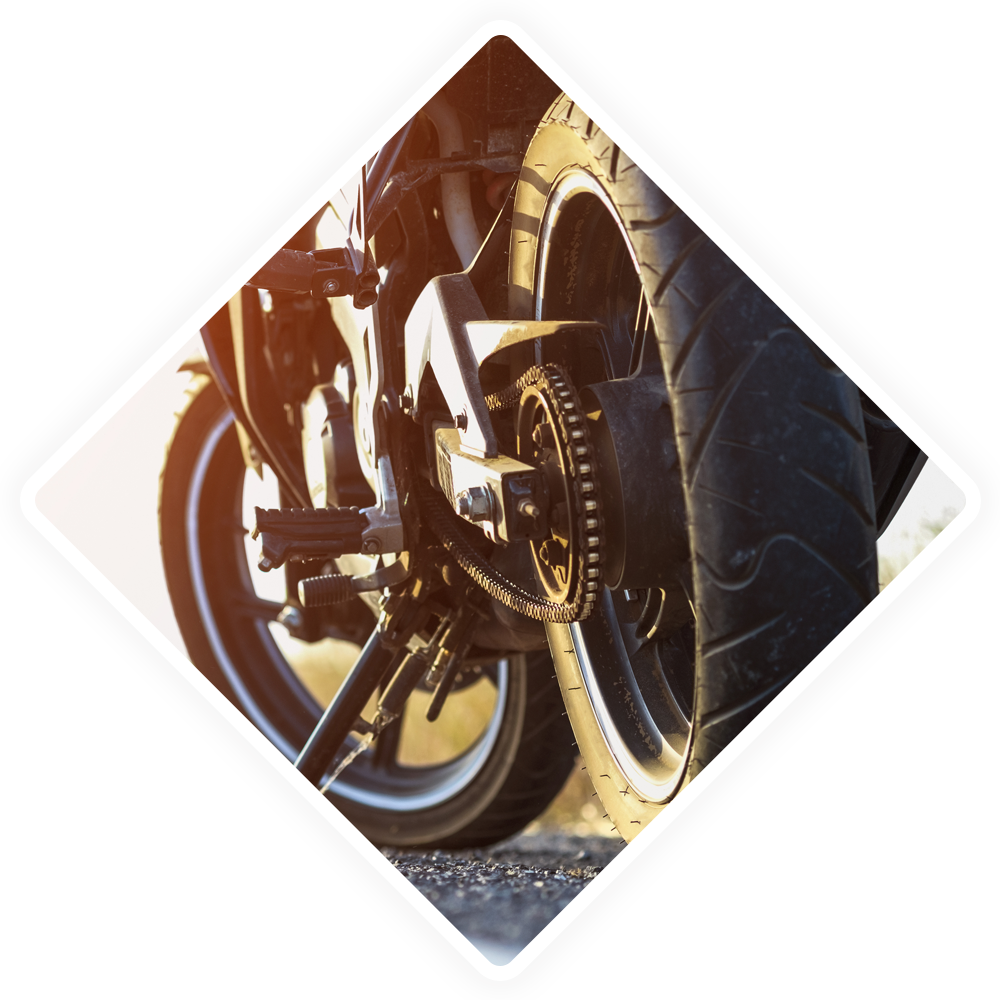 A close up of the front wheel of a motorcycle