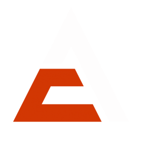 A red and white triangle on a white background