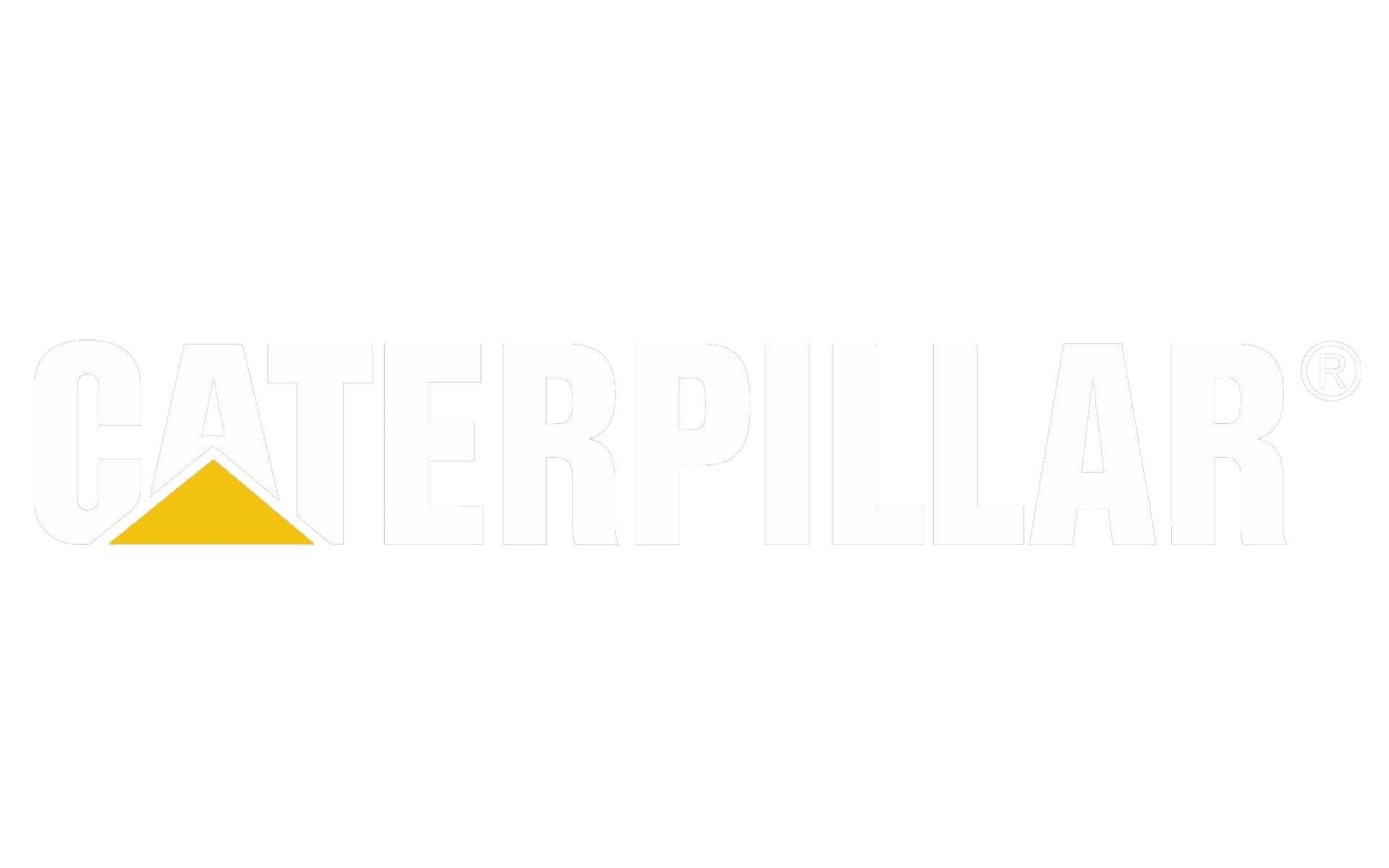The logo for caterpillar is white with a yellow triangle in the middle.