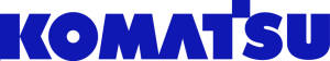 A blue komatsu logo on a white background