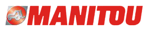 A red manitou logo on a white background