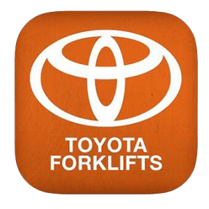 An orange toyota forklifts logo on a white background