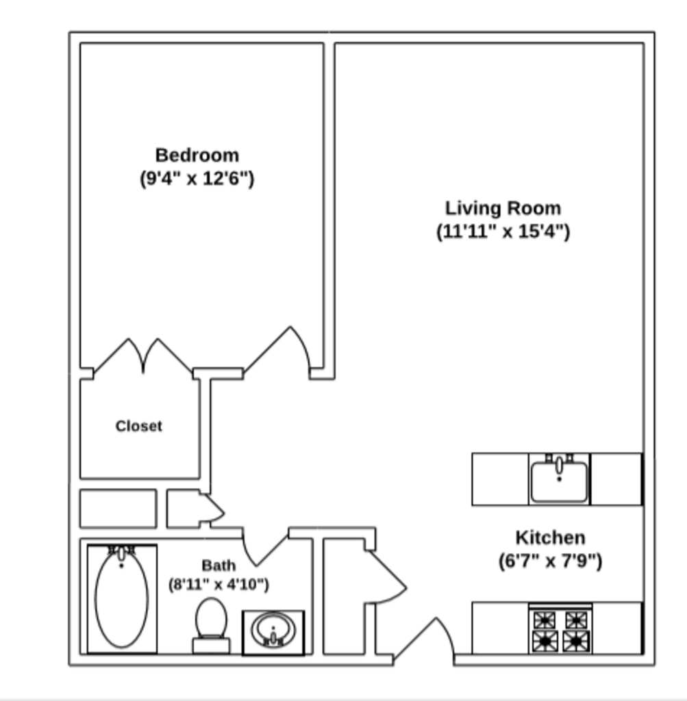 Floor Plan: 1 Bed · 1 Bath · 483 SQ. FT.