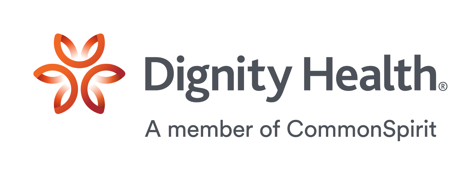 Dignity Health logo with an orange floral emblem and text 