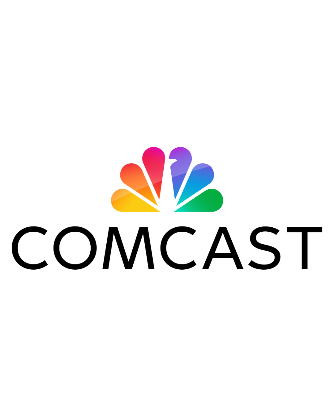 Comcast logo: colorful peacock above 