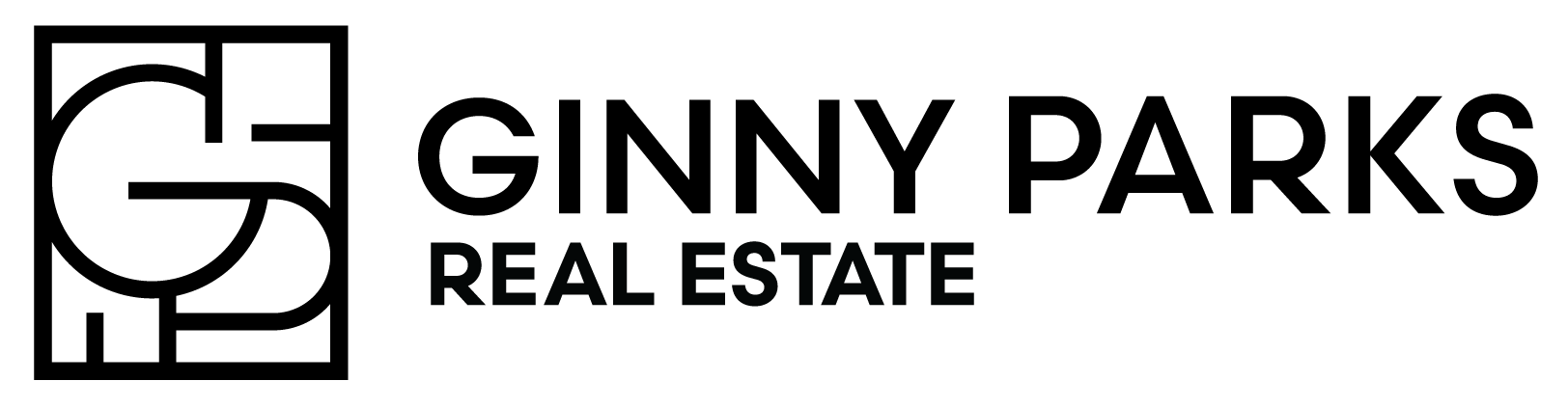 Logo for Ginny Parks Real Estate: black text on white background, with a 