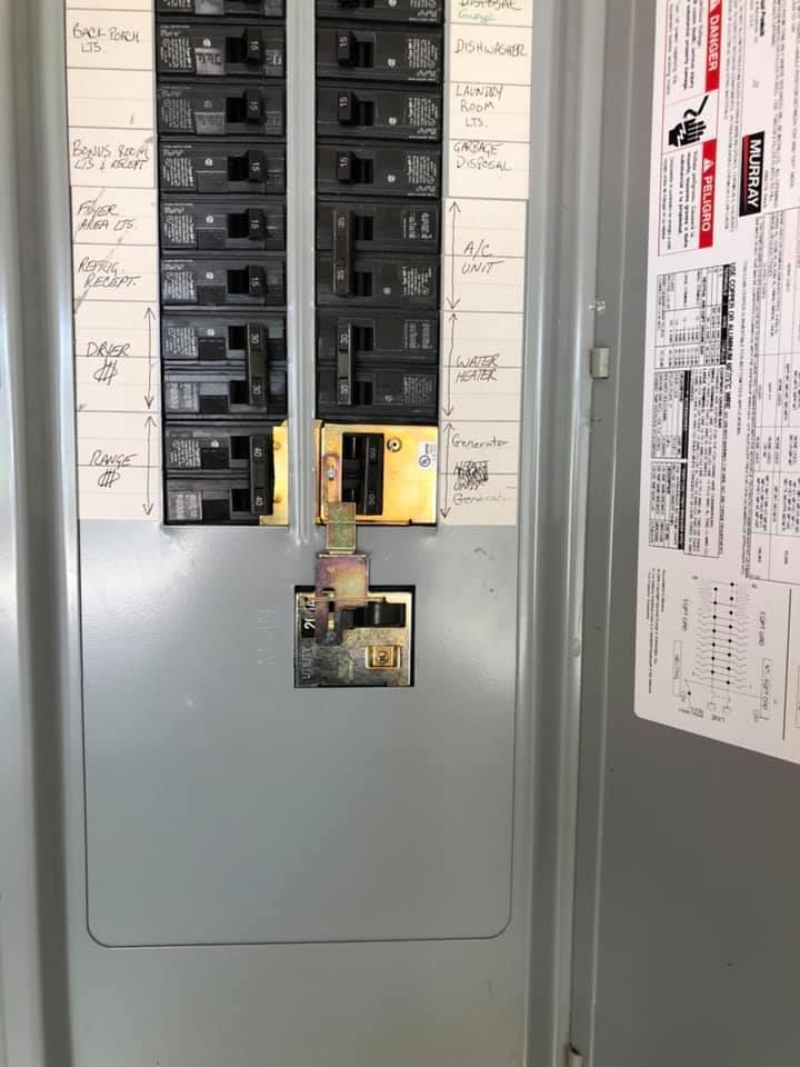 A close up of a electrical panel with labels on it.