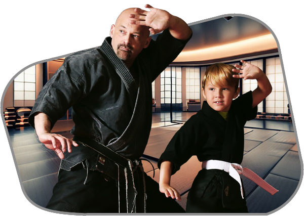 A man and a boy are posing for a picture in a gym