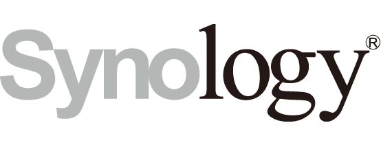 The synology logo is gray and black on a white background.