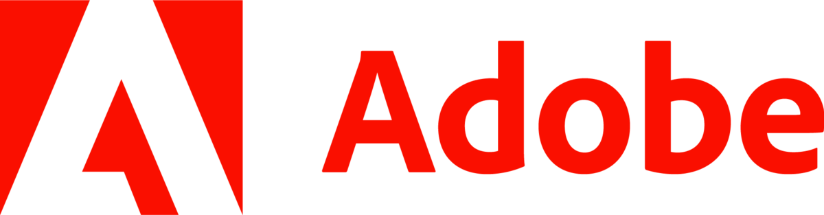 A red and white adobe logo on a white background