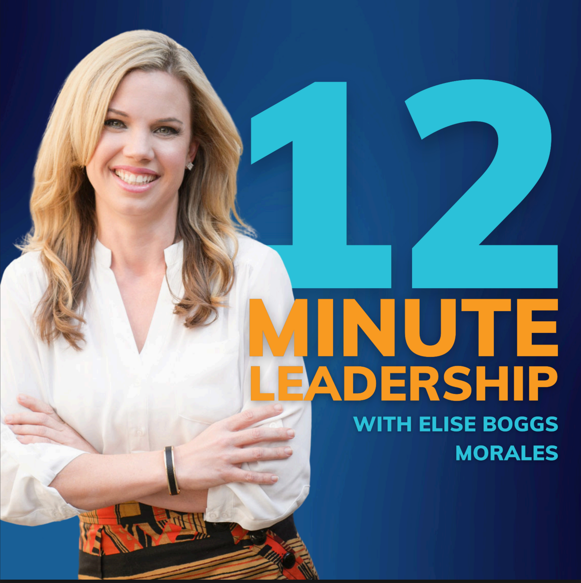 A woman with her arms crossed is on a 12 minute leadership podcast