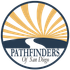 A logo for pathfinders of san diego with a road going through it