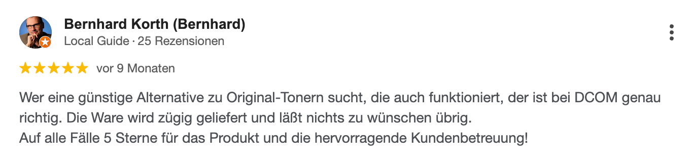 Review of a product: person with 5 stars. 