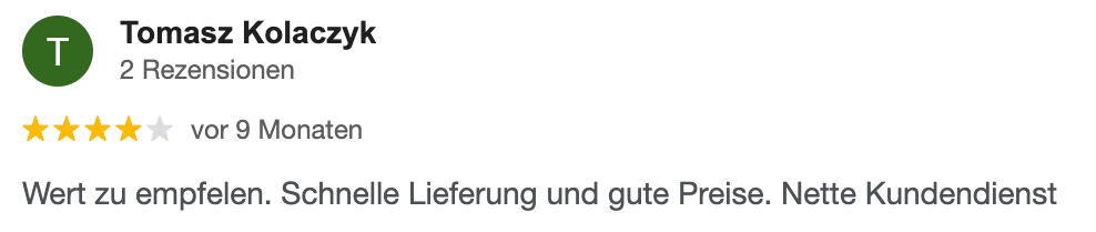 Review with 5 stars and text 