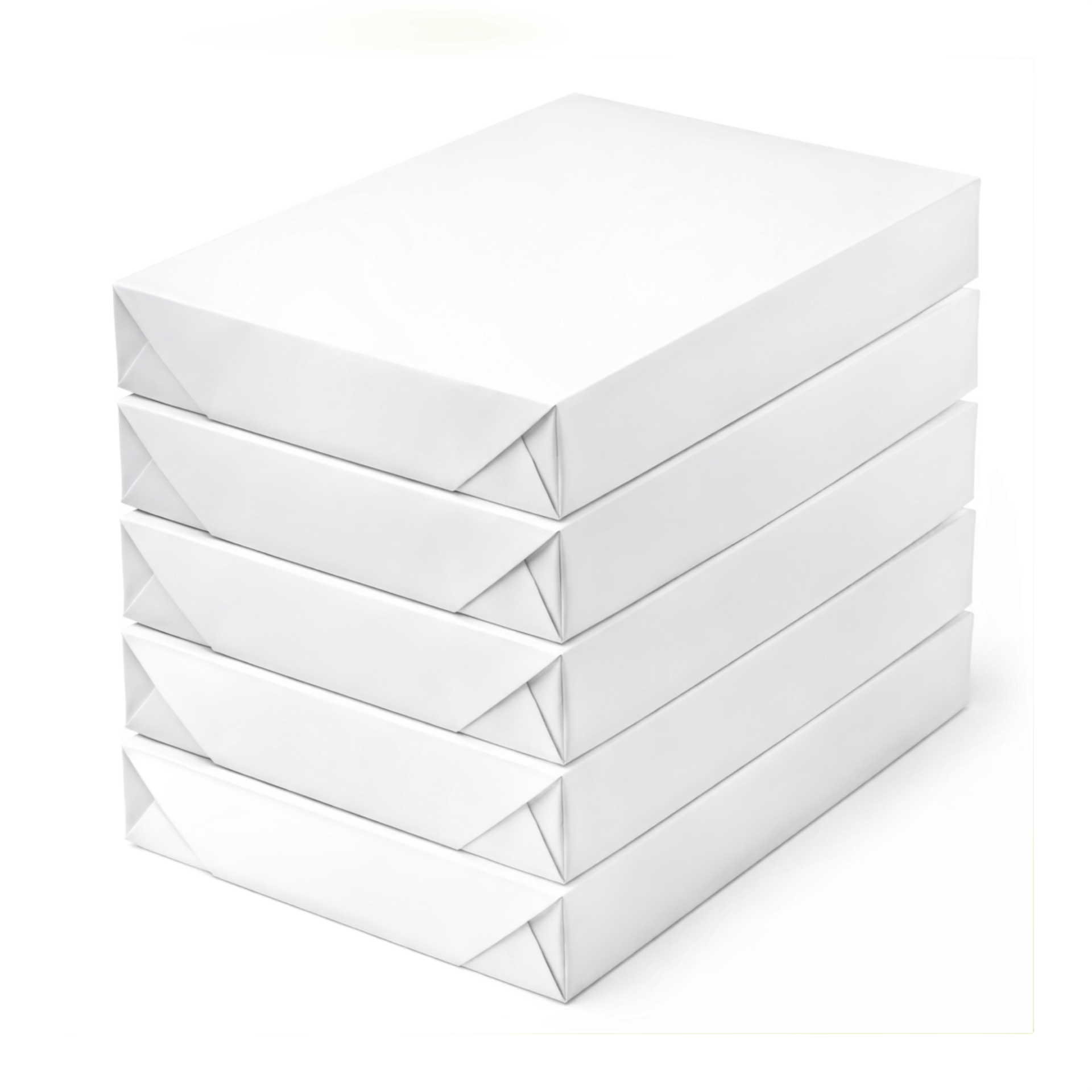 Ein Stapel aus vier Farbtonerkartuschen: Cyan, Gelb, Magenta und Schwarz, mit blauen Griffen.