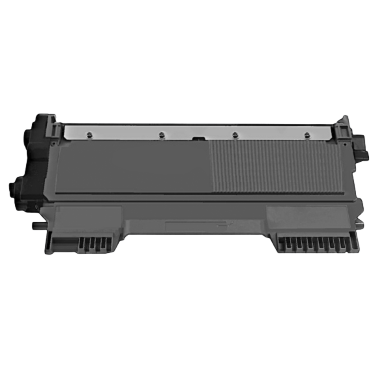 Ein Stapel aus vier Farbtonerkartuschen: Cyan, Gelb, Magenta und Schwarz, mit blauen Griffen.