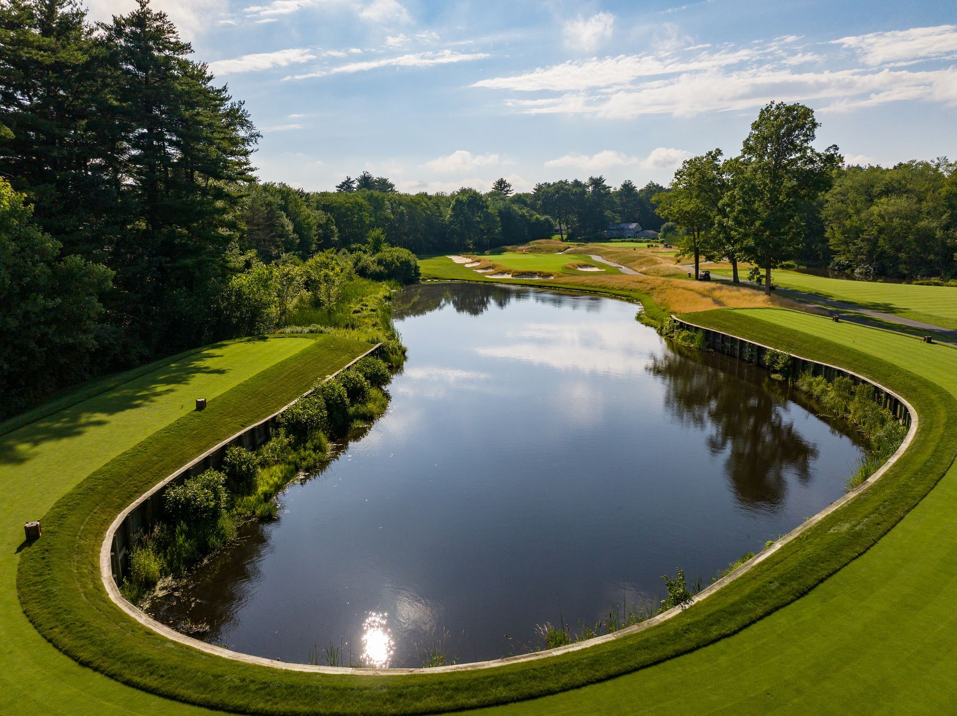 Bunker-level view of the fifteenth hole