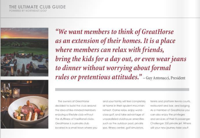 A page from the ultimate club guide that says we want members to think of greathorse as an extension of their homes