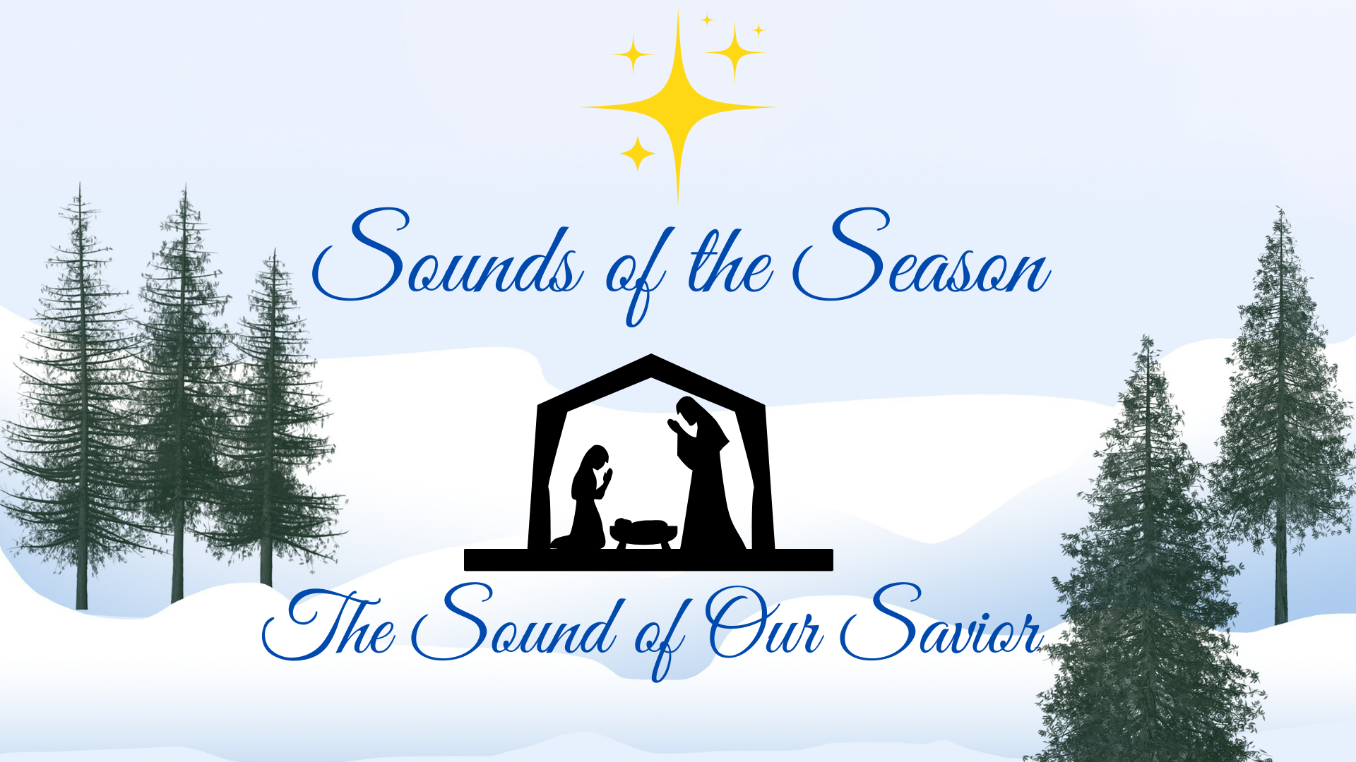 Sounds of the Season, starting November 30th, with winter trees on a snowy background.