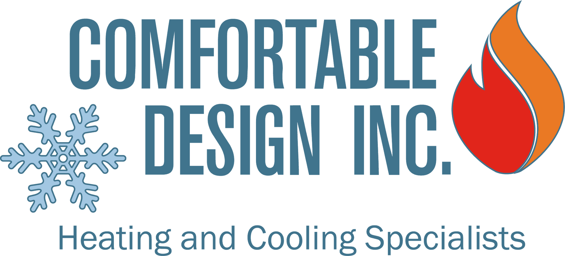 The logo for comfortable design inc. heating and cooling specialists
