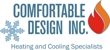 The logo for comfortable design inc. heating and cooling specialists