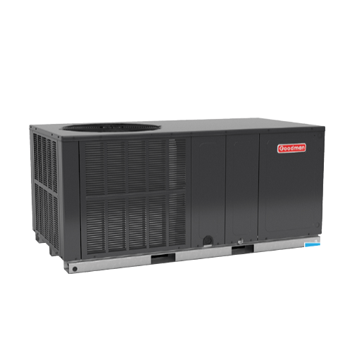 A large black air conditioner on a white background.