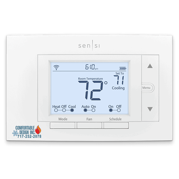 A white thermostat with a temperature of 72 degrees