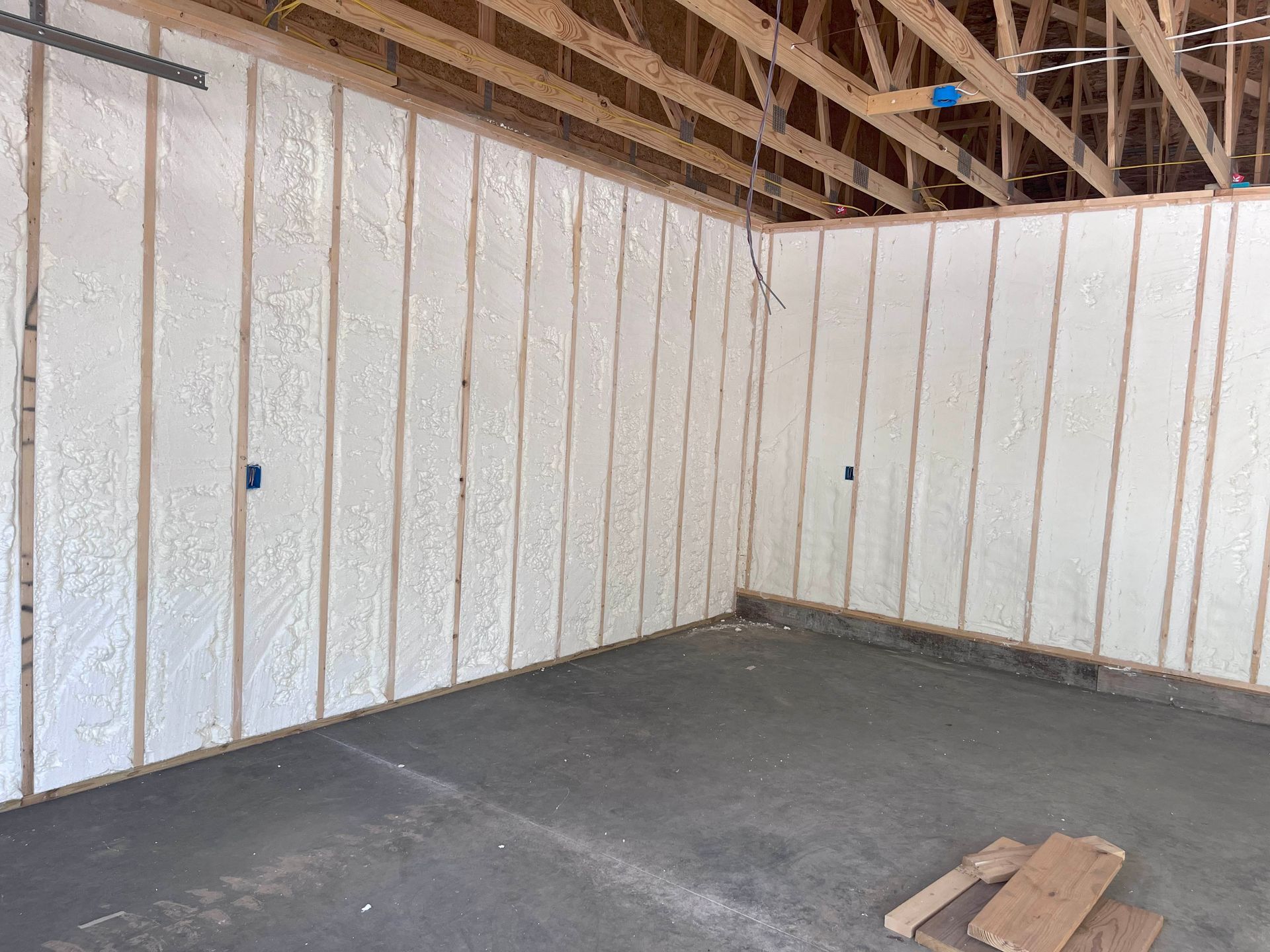 A room with a lot of insulation on the walls and ceiling.